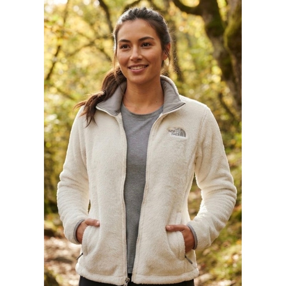 The North Face Osito White Full Zip Fleece Jacket Grey Trim Womens Small